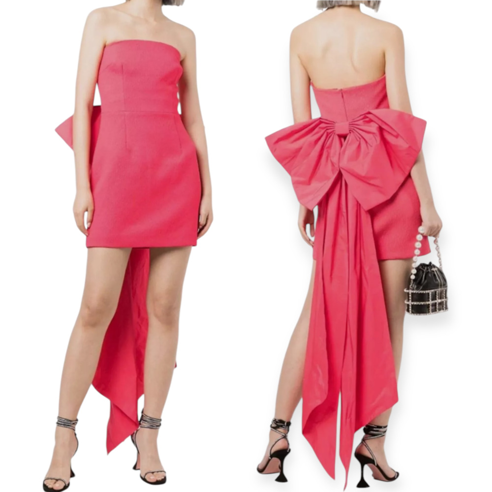 Rebecca Vallance Caitlin Bow Mini Dress Coral Pink Strapless Size 6 Small NWT - Picture 5 of 8